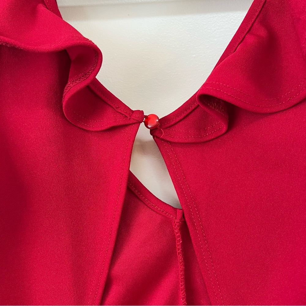 Lulu’s Red Ruffle V Neck Bodysuit Tank - Picture 4 of 5